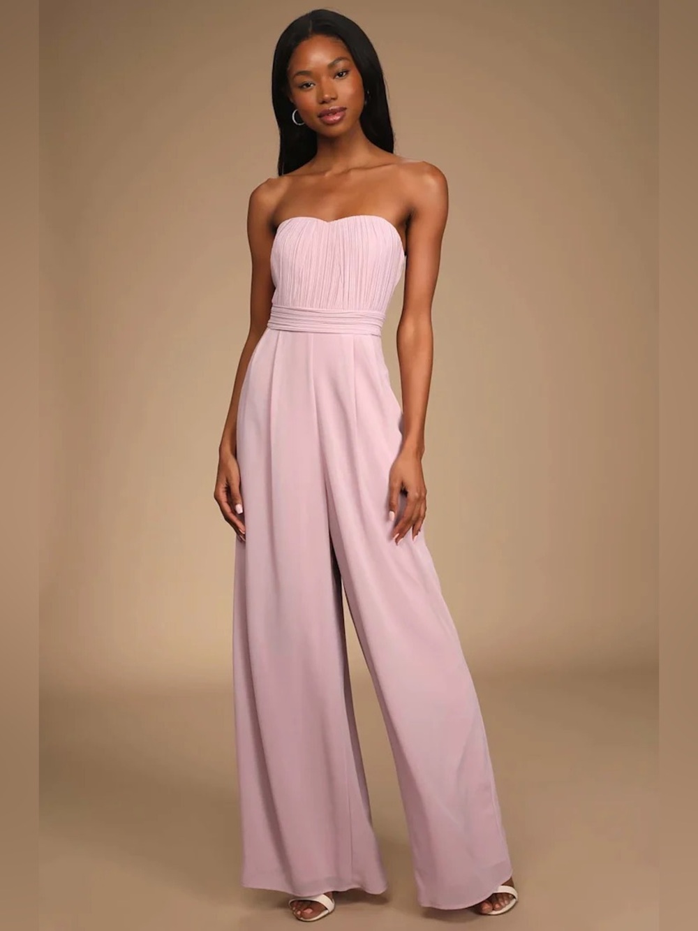 NWT Lulu’s Strapless Pleated Bodice Wide-Leg Jumpsuit Blush Pink XS